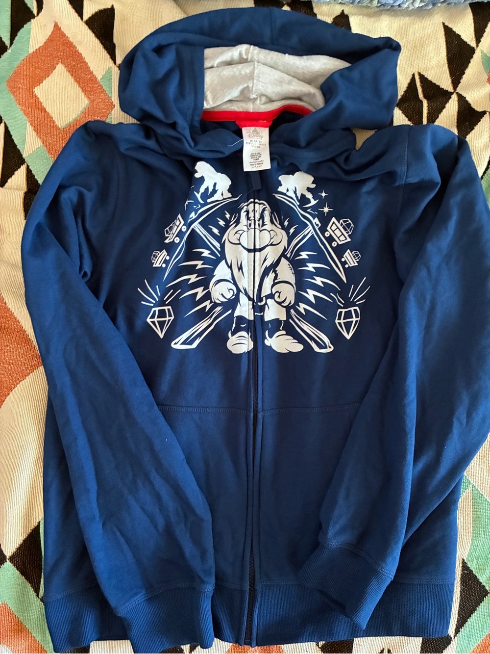 Disneyland Navy Blue Grumpy Full Zip Sweatshirt Hoodie Jacket Adult Size L, good